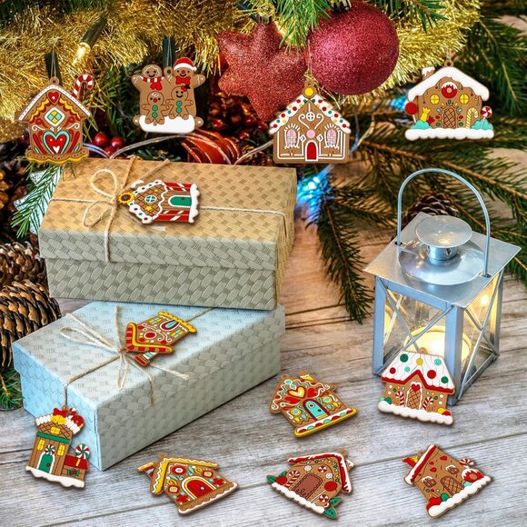 Gingerbread House Ornaments Christmas Tree Decoration - 12pcs Gingerbread House - Picture 2 of 7